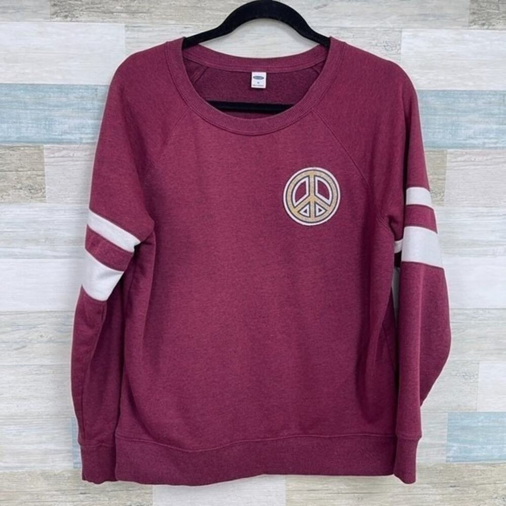 OLD NAVY Peace Sign Crewneck Sweatshirt Burgundy Womens Medium